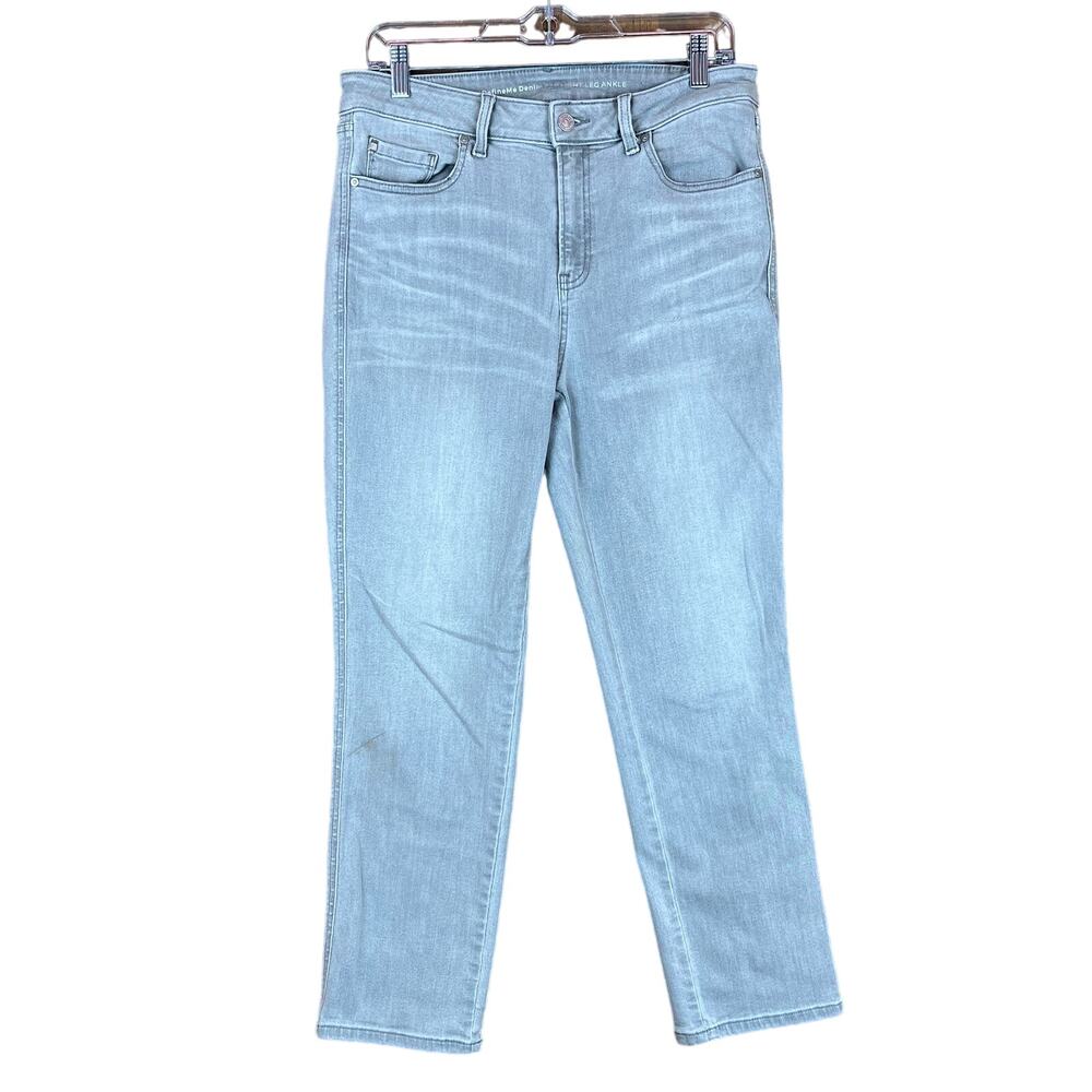 Chicos Define Me Womens Jeans Gray Denim Mid Rise Straight Ankle Whiskered 8